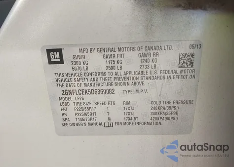 2013 Chevrolet Equinox Ls из США, поврежденный, VIN 2GNFLCEK5D6369082